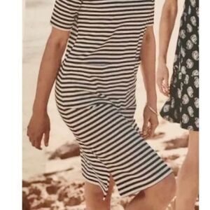 J Jill perfect pima Cotton dress stripe rollover sleeves coastal spring to fall